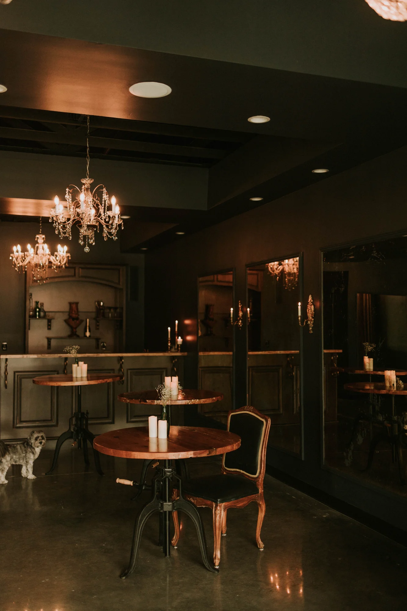 Vintage bar and a small table in the Parlour